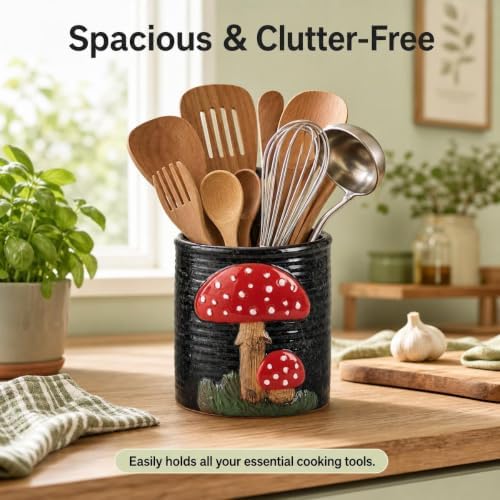 dgudgu Mushroom Kitchen Utensil Holder For Countertop Ceramic Utensil