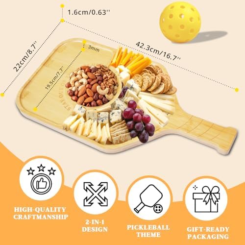 Pickleball Charcuterie Board, Bamboo Paddle-Shaped Serving Tray