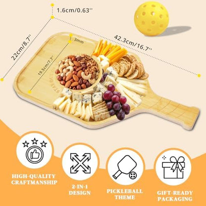 Pickleball Charcuterie Board, Bamboo Paddle-Shaped Serving Tray