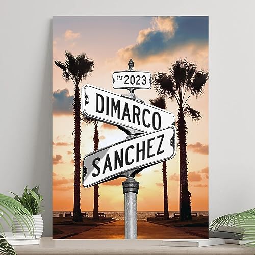 Personalized Crossroads Street Sign Canvas, Custom Couple Name & Date
