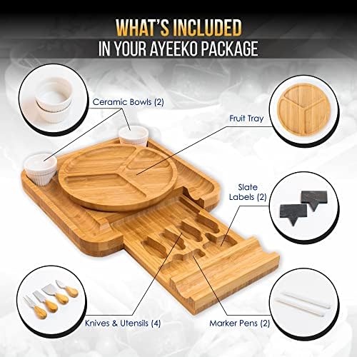 Ayeeko Bamboo Cheese Boards - Charcuterie Meat Board with Slide-Out