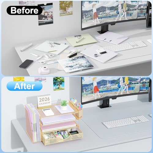 gianotter Desk Organizers and Accessories with File Holder, 4-Tier