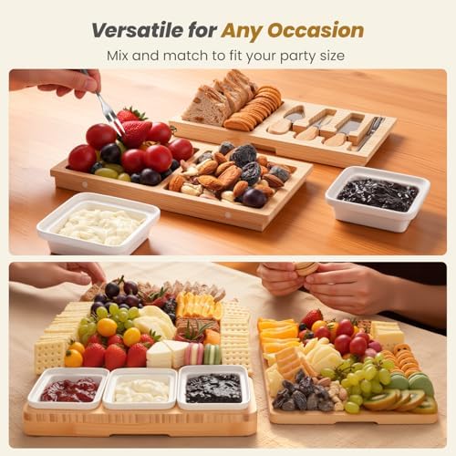 Large Bamboo Charcuterie Board, Double Pull-Out Trays Set, Natural