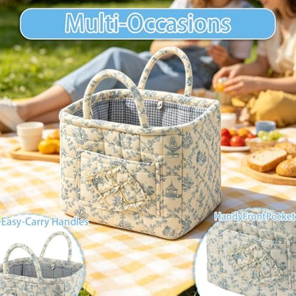 Quilted Fabric Storage Baskets with Handles | Boho Floral Organizer