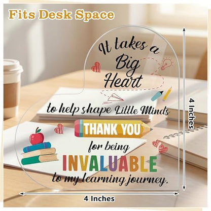 Teacher Appreciation Gift Acrylic Heart Sign 4x4 Inch Desk Decor