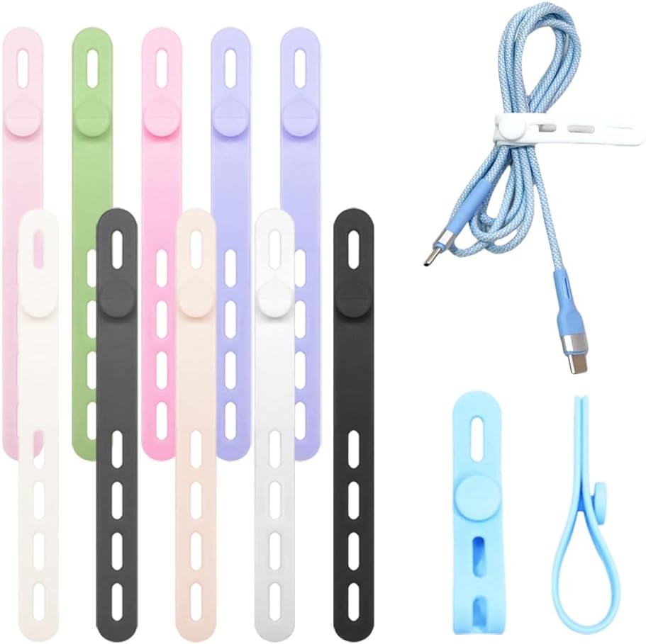 Data Cable Organizer, 2025 New Silicone Cable Organizer for Electronics, Multipurpose Cord Organizer for Home Office, Adjustable Cable Holder for Travel, Portable Headphone Organizer for Students (10)