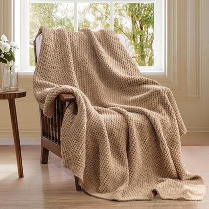 Waffle Knit Throw Blanket for Couch, Soft Cozy Chunky Knit Thick