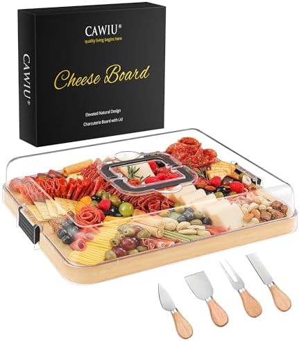 CAWIU Large Charcuterie Board with Lid, Portable Cheese Board & Snack
