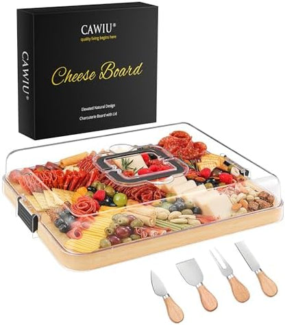 CAWIU Large Charcuterie Board with Lid, Portable Cheese Board & Snack
