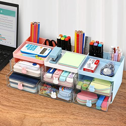 LETURE Small Desk Organizer With Drawer, Office Desktop Storage Box