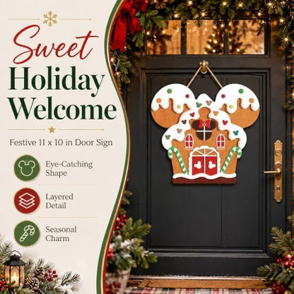 Gingerbread House Shaped Door Sign, Festive Mouse Ears Holiday Wall
