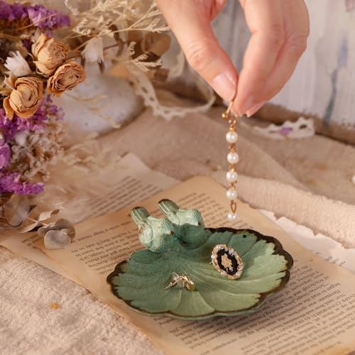 NIKKY HOME Antique Jewelry Dish, Decorative Jewelry Tray with Bird