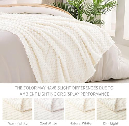 Exclusivo Mezcla Large 3D Fleece Throw Blanket for Couch, Ivory