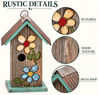 Topadorn Hanging Bird House for Outside, 11" Hand-Painted Wooden