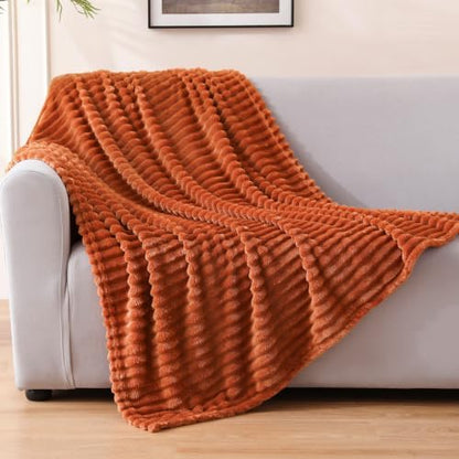 Rust Fleece Throw Blanket for Couch Sofa Bed 50”*60” Ultra Soft