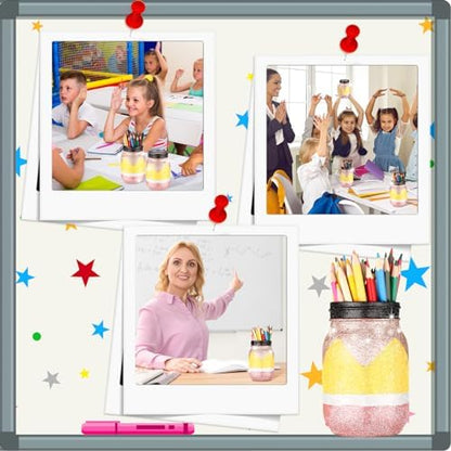 Funnymoom 2 Pcs 2026 Back to School Glitter Mason Jar, Pencil Apple