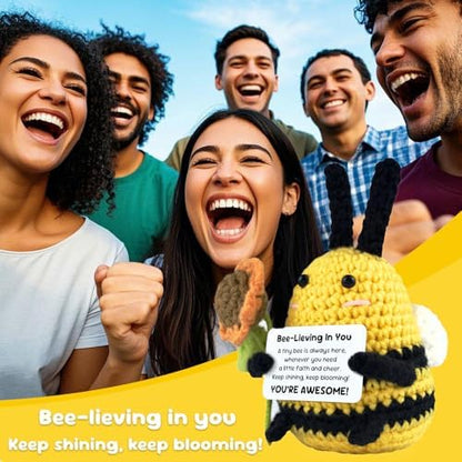 Emotional Support Bee, Positive Crochet Bee Doll with Card