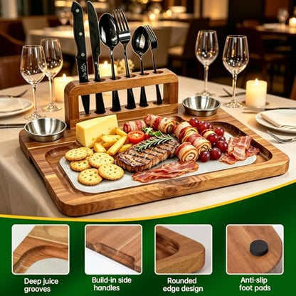 Acacia Steak Board Plates Set Scratch-Proof Wooden Serving Platter