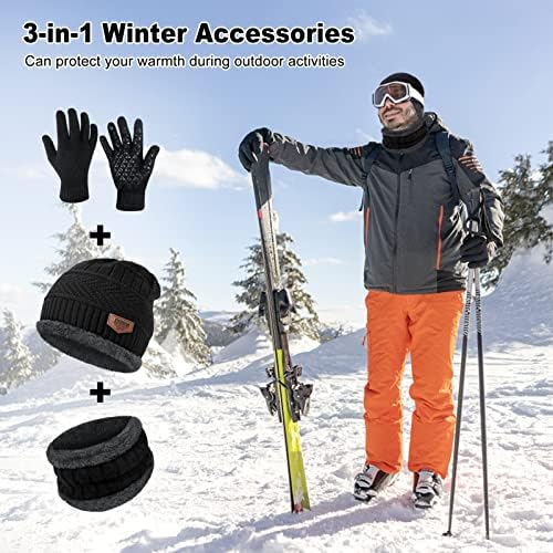 Loritta Winter Hats for Men, 3 PCS Fleece Beanie Scarf Gloves Set