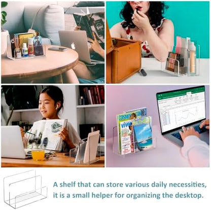 Sezanrpt Acrylic File Holder 2 Compartment, Clear Desk File Organizer