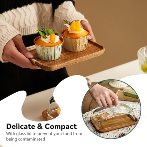 2 Pack Rectangular Wooden Cake Stand, 4 x 6.3 Mini Cake Plate Holder