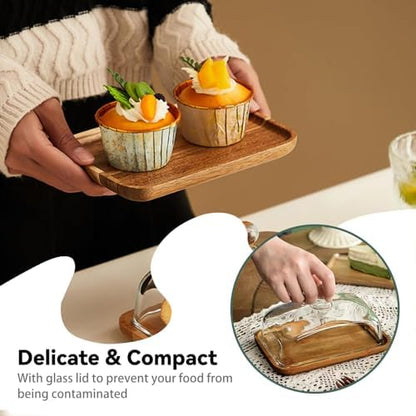 2 Pack Rectangular Wooden Cake Stand, 4 x 6.3 Mini Cake Plate Holder