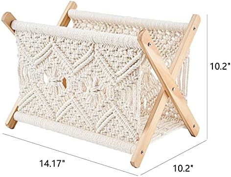 Mkono Macrame Magazine Holder, Boho Woven Book Rack Basket, 14" L x