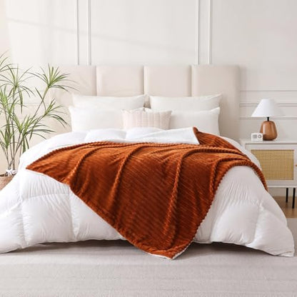 Burnt Orange Sherpa Fleece Throw Blanket 50”×60”Double-sided for Couch
