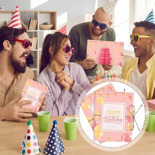 Happy Birthday Gift Card Book, Pink and Yellow Balloons, 5.5 Inch, 5