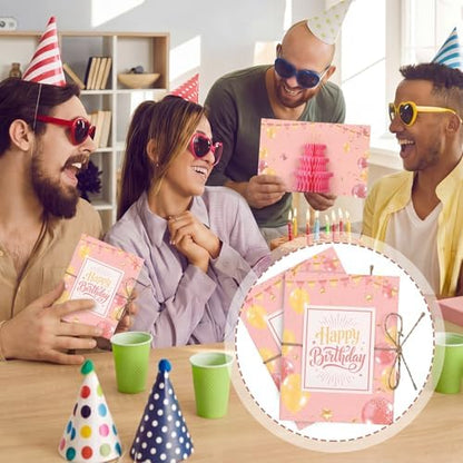 Happy Birthday Gift Card Book, Pink and Yellow Balloons, 5.5 Inch, 5