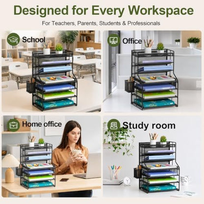 7 Tier Desk File Organizer, Black Metal Letter Tray Paper Organizer