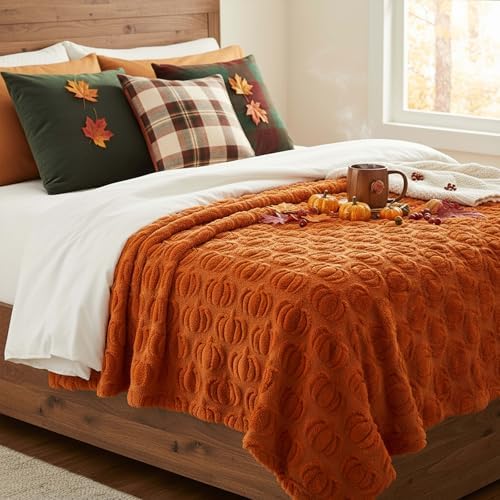 Tegeme Fall Halloween Pumpkin Throw Blanket 50" x 60", 3D Pumpkin