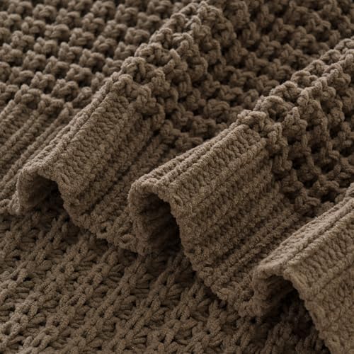 Knitted Waffle Throw Blanket, Camel Tan Throw Blanket for Couch