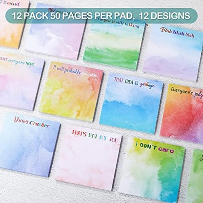 12 Pcs Funny Sticky Notes, Snarky Cute Note Pads for Work,Lovely Style