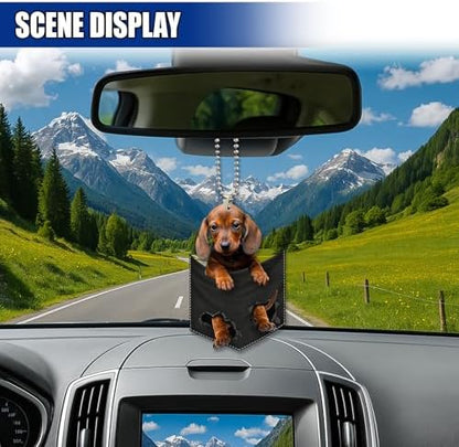 Dachshund Car Rearview Mirror Charm, Cute Pendant for Women