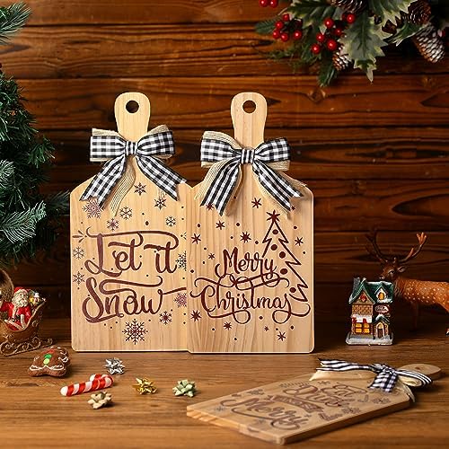 Umigy 3 Pcs Merry Christmas Decorative Wood Cutting Board Let It Snow