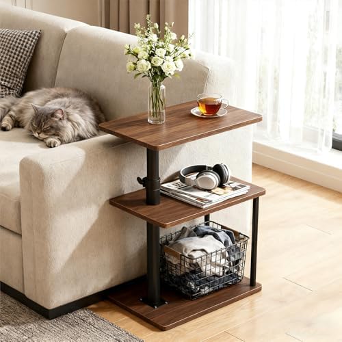 Faesun Swivel Side Table for Couch Arm, Height Adjustable C Shaped End
