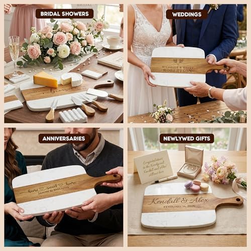 Personalized Wedding Gift for Couples - Engraved Acacia Wood & Marble