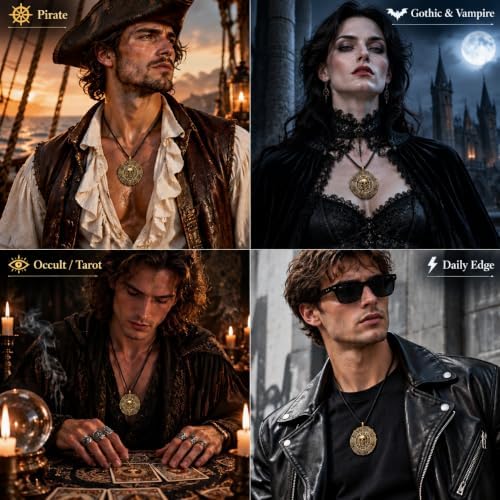 Halloween Pirate Skull Coin Necklace for Men Women Costume Jewelry