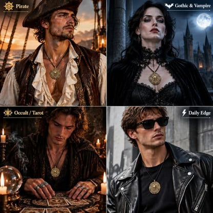 Halloween Pirate Skull Coin Necklace for Men Women Costume Jewelry