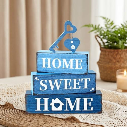 4 Pcs Farmhouse Home Wooden Tiered Tray Decor, Sweet Home Retro Rustic