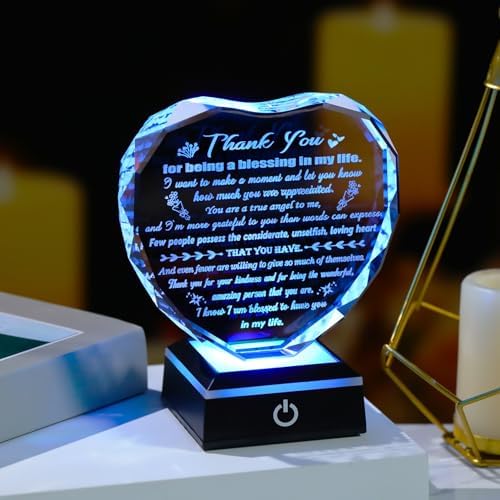 Arikyrist Glass Heart Thank You Gifts for Women Men Friends with Light