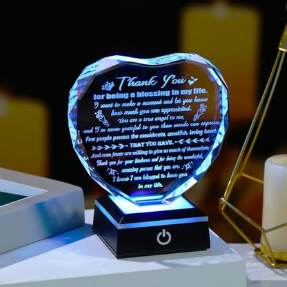 Arikyrist Glass Heart Thank You Gifts for Women Men Friends with Light