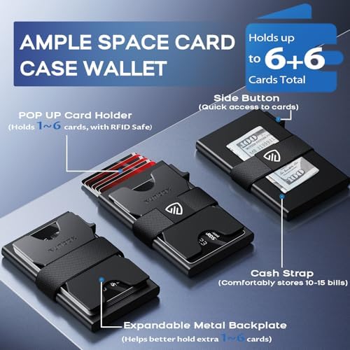 RUNBOX Slim Wallet for Men, RFID Aluminum Pop-Up Card Holder for 12