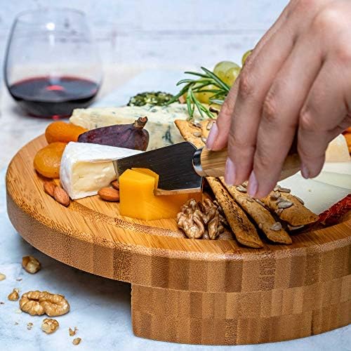 Bamboo Cheese Board and Knife Set - 10 inch Round Charcuterie Board