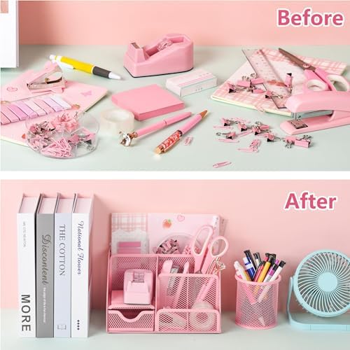 Fayoo 11 Pcs Pink Office Supplies Set Mesh Desk Organizer Accessories