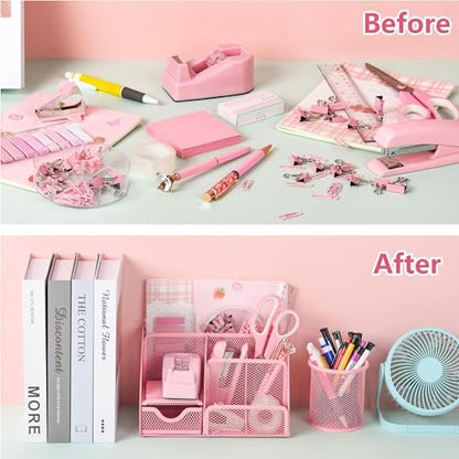 Fayoo 11 Pcs Pink Office Supplies Set Mesh Desk Organizer Accessories
