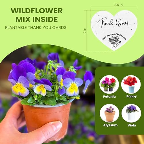 50 Plantable Seed Paper Hearts with Wildflower Seeds- A Thank You Card