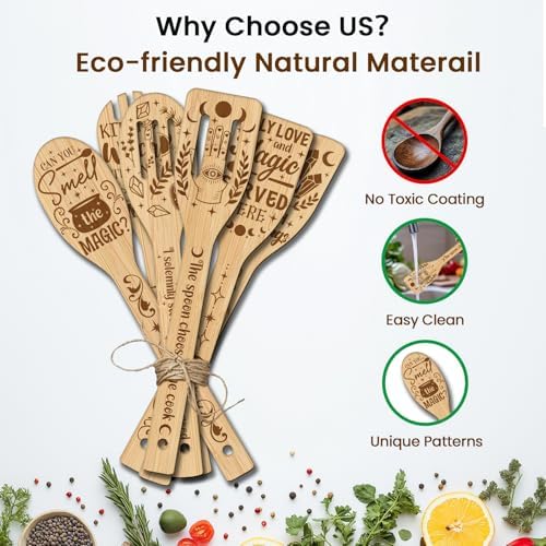 CUTHOLLOW 6PCS Magic Kitchen Wooden Kitchen Cooking Utensil Set