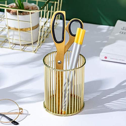 HSYMQ Gold Metal Pen Holder for Desk, Makeup Brushes Cup, Pencil